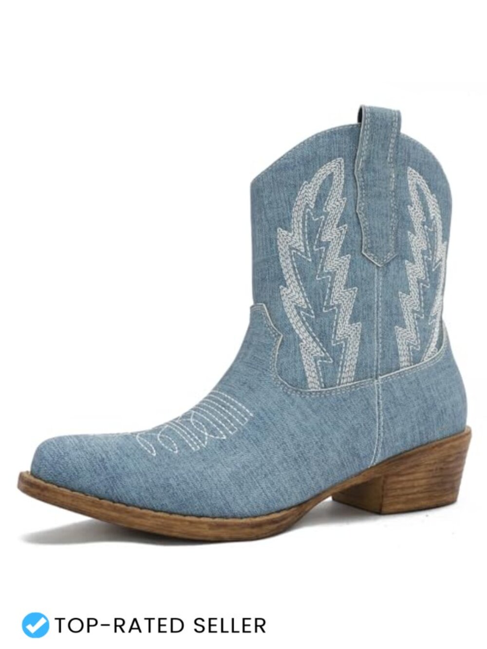 Western Cowboy Ankle Boots Faux Leather Snip Toe Block Heel Booties
